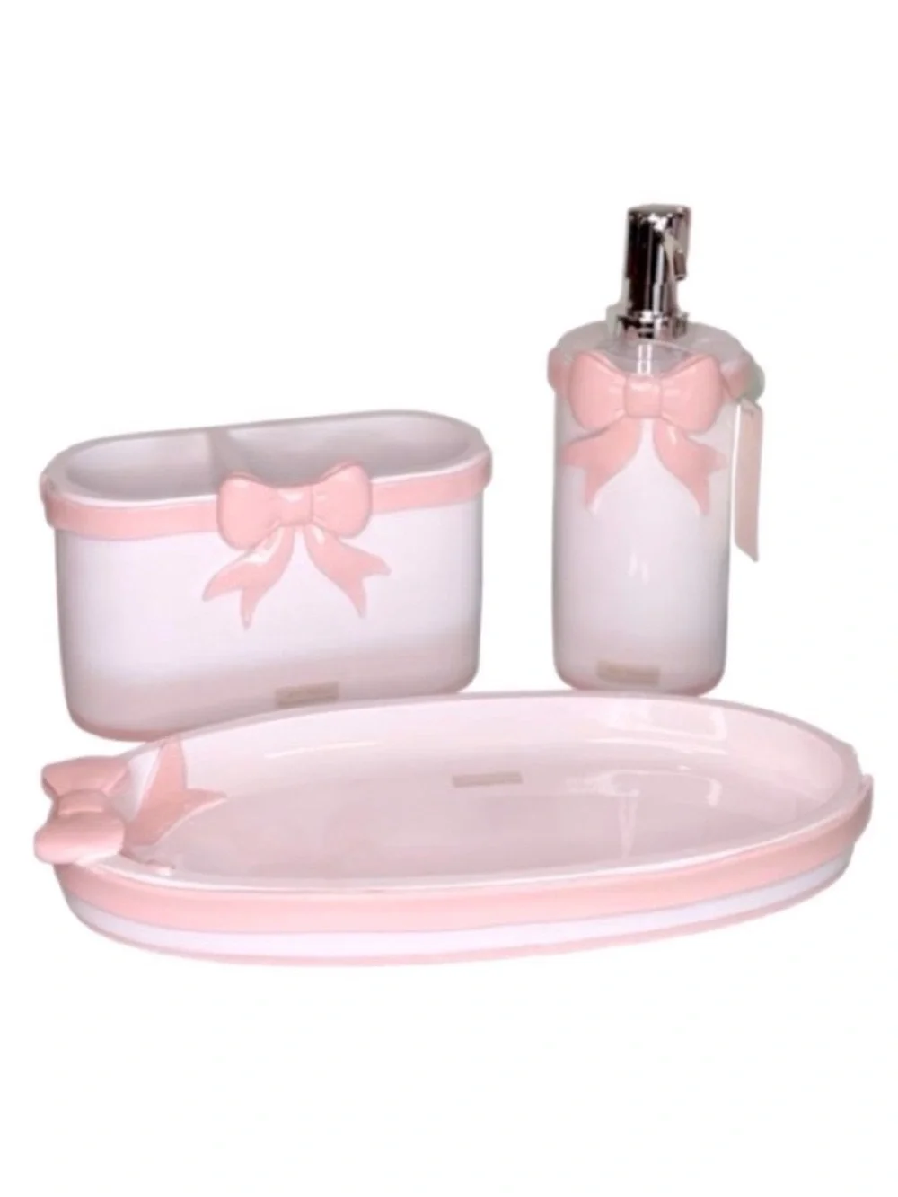🆕- Pink Bow Coquette Set of 3 Bathroom Accessories. Beautiful. NWT